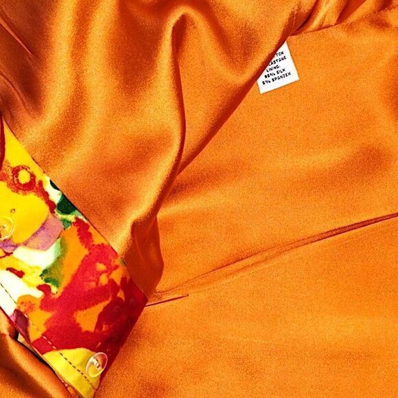 St. John Womens Jacket Sz 6 Bright Zebra Multicolors Orange Silk Floral - Picture 6 of 12